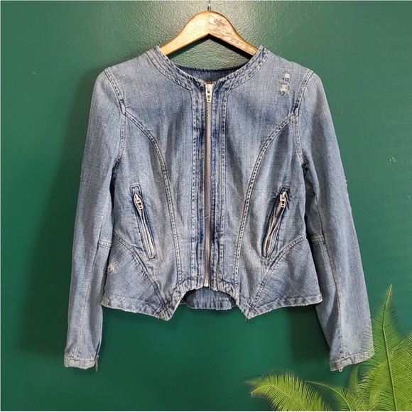 Blank NYC Moto Denim Zip Up Jacket Medium - Picture 1 of 14